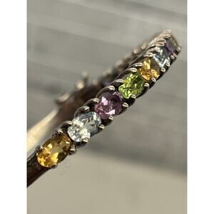 Sterling Silver .925 Semi Precious Stones Rainbow - Hinged Bangle Braclet